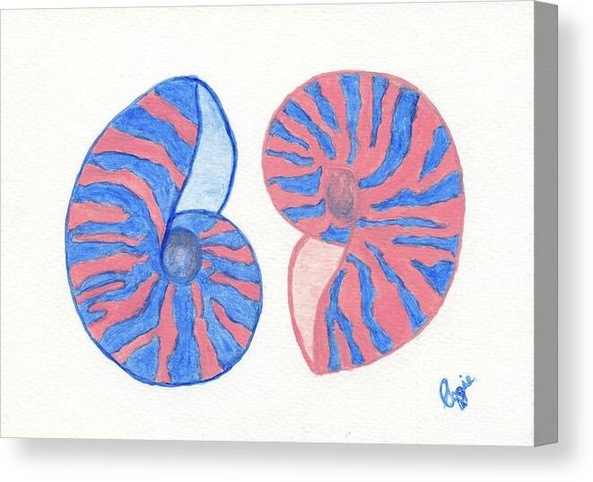 Sea Shells Canvas Print featuring the painting Blue and Rose Sea Shells by Stephanie Agliano