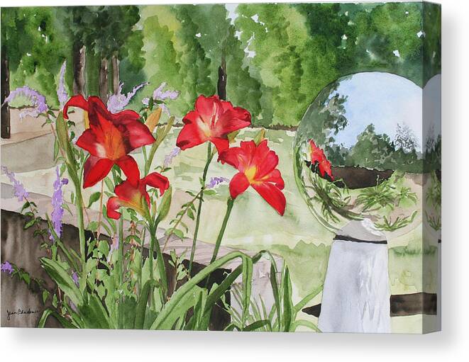 Flowers Canvas Print featuring the painting Blue Sky Reflections by Jean Blackmer