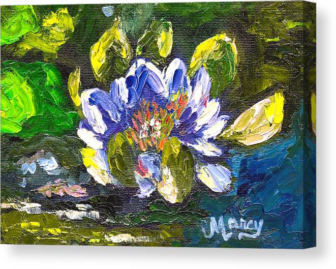Abstract Canvas Print featuring the painting Blue Water Lily by Marcy Brennan