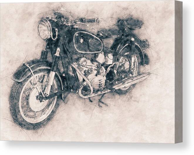 Bmw R60/2 Canvas Print featuring the mixed media BMW R60/2 - 1956 - BMW Motorcycles - Vintage Motorcycle Poster - Automotive Art by Studio Grafiikka