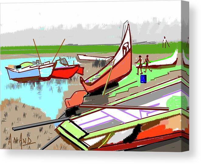 Boats-b Canvas Print featuring the digital art Boats-b by Anand Swaroop Manchiraju