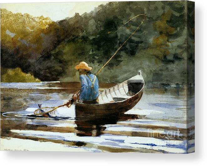 Winslow Homer - Boy Fishing (1892) Canvas Print featuring the painting Boy Fishing by MotionAge Designs