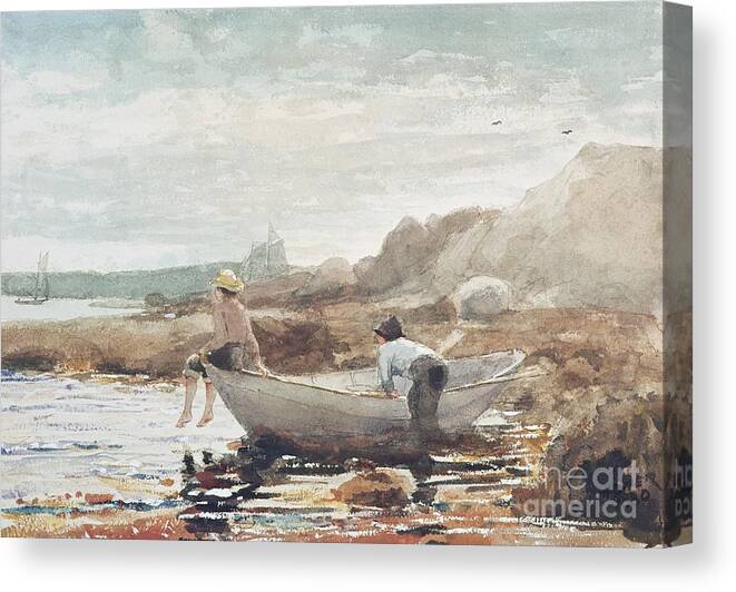 Boys On The Beach Canvas Print featuring the painting Boys on the Beach by Winslow Homer