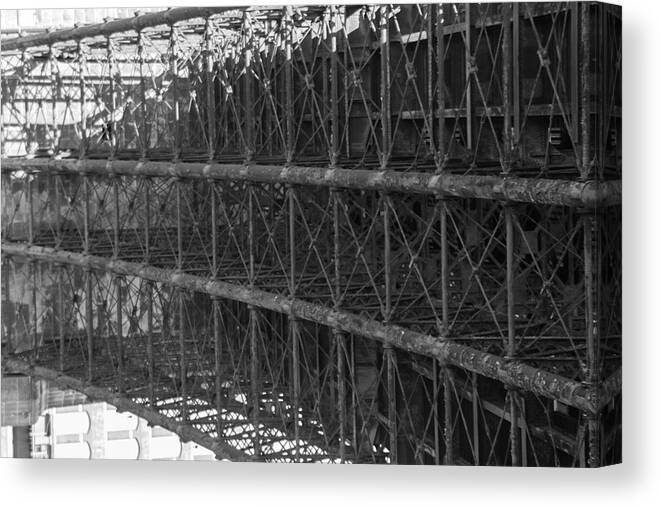 Steel Canvas Print featuring the photograph Bridge Structural support by Jason Hughes
