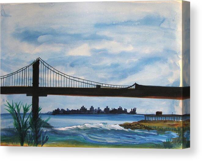 Beach Scene Canvas Print featuring the painting Bridge to Europe by Patricia Arroyo