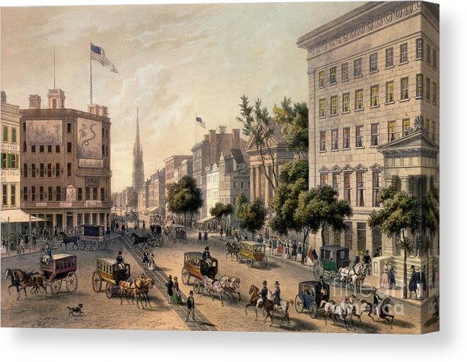 Broadway Canvas Print featuring the painting Broadway in the Nineteenth Century by Augustus Kollner