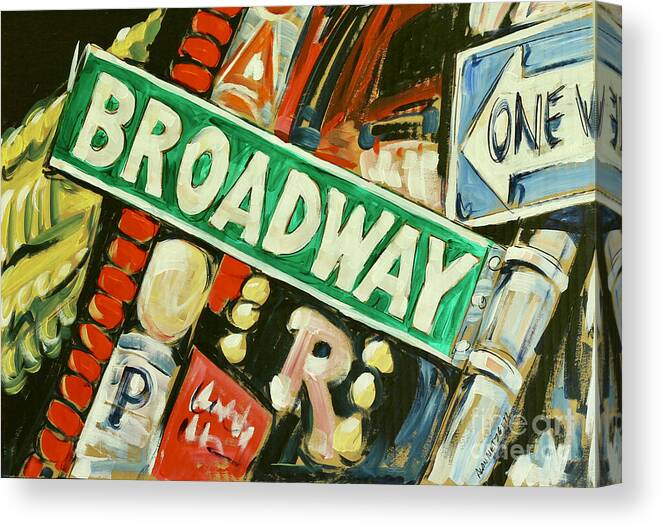  Canvas Print featuring the painting Broadway Street Sign by Alan Metzger