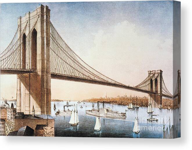  Canvas Print featuring the painting Brooklyn Bridge, Nyc, 1881 by Granger