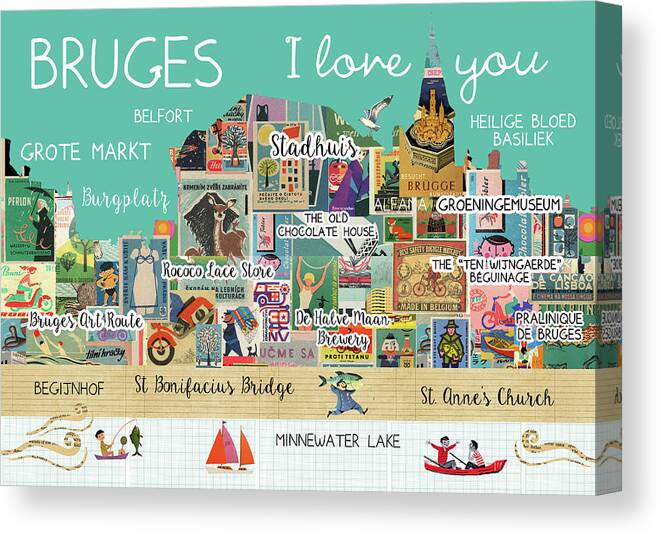 Bruges I Love You Canvas Print featuring the mixed media Bruges I love you by Claudia Schoen