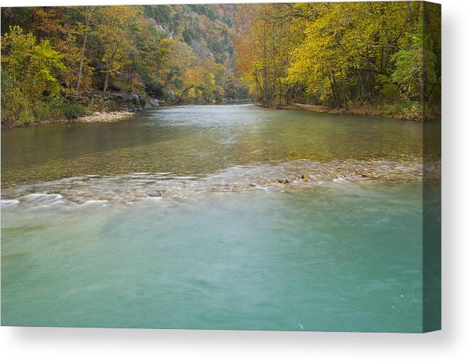 Stream River Scenic Nature Water Fall Buffalo River Buffalo Arkansas Canvas Print featuring the photograph Buffalo River - 4589 by Jerry Owens
