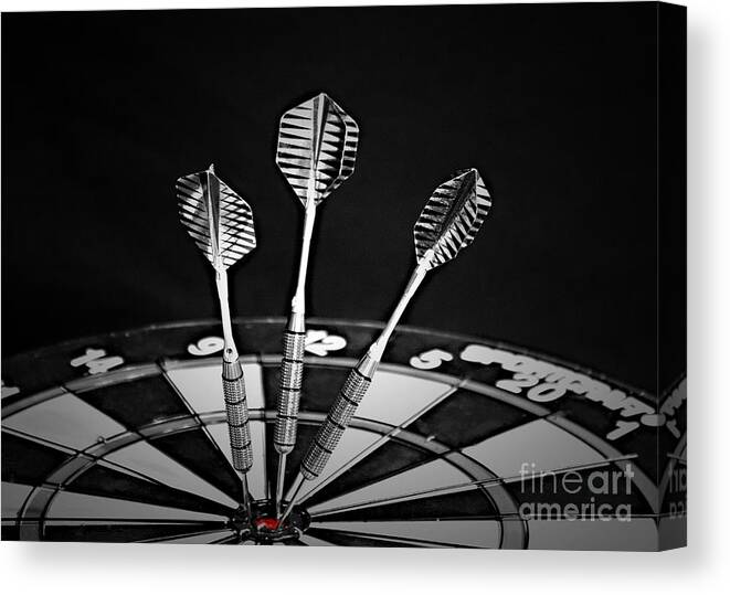 Darts Canvas Print featuring the photograph Bull's Eye x's Three by Sherry Hallemeier