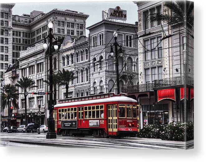 Nola Canvas Print featuring the photograph Canal Street Trolley by Tammy Wetzel