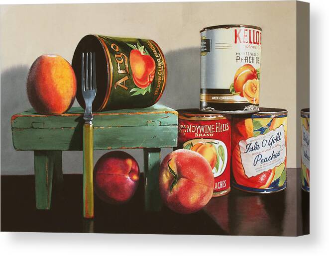 Peach Canvas Print featuring the painting Canned Peaches by Denny Bond