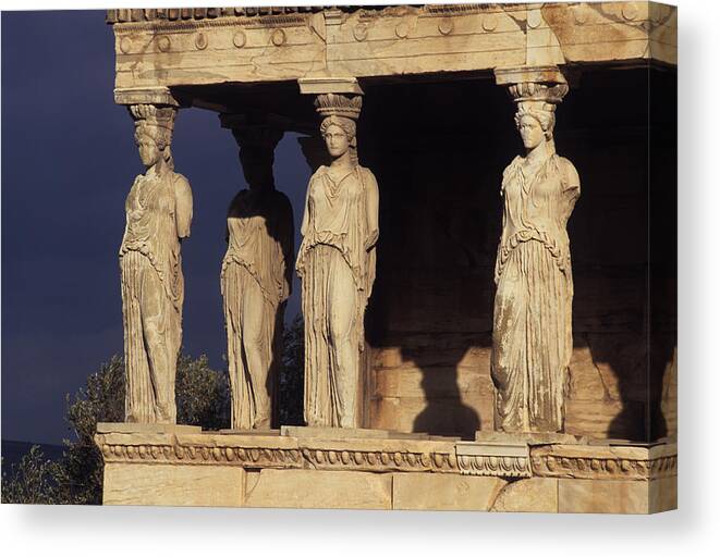 Greece Canvas Print featuring the photograph Caryatides at the Acropolis by Cliff Wassmann