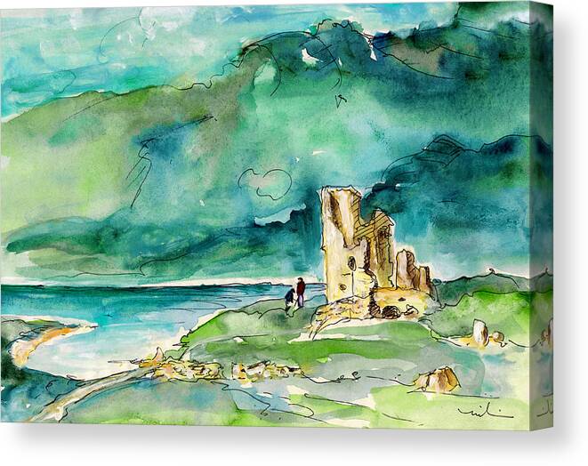 Travel Canvas Print featuring the painting Castle Urquhart At Loch Ness by Miki De Goodaboom