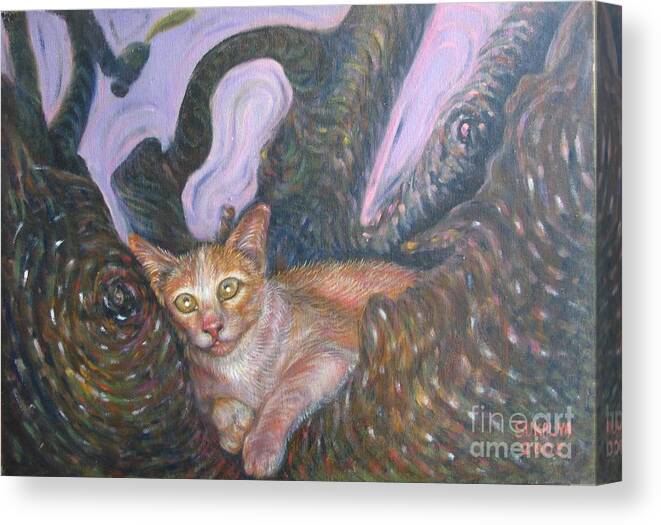 Cat Canvas Print featuring the painting CAT In The Wonder Land by Sukalya Chearanantana