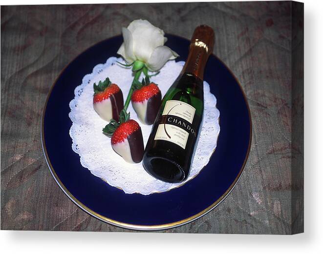 Champagne Bottle Canvas Print featuring the photograph Celebration Plate by Sally Weigand