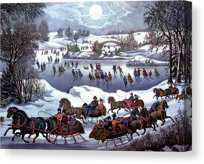Winter Canvas Print featuring the painting Central Park in Winter by Currier and Ives