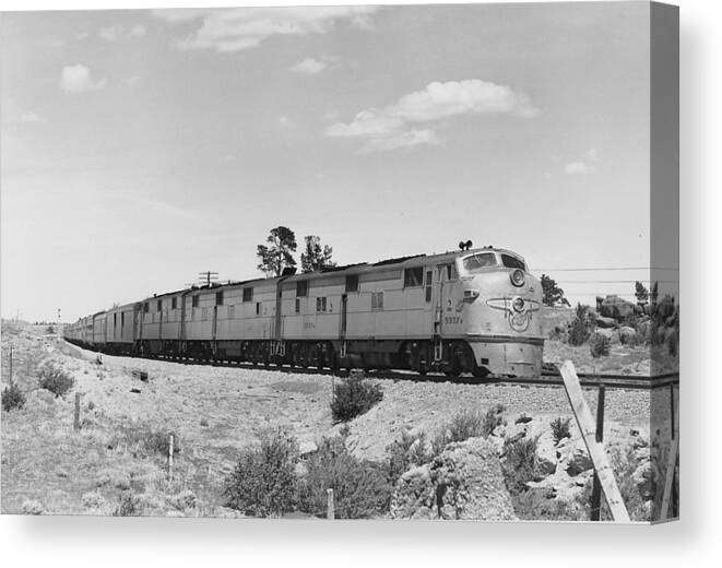 Diesel Engines Canvas Print featuring the photograph Diesel Locomotive Carrying Passengers #1 by Chicago and North Western Historical Society