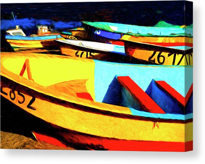 Chile Canvas Print featuring the mixed media Chilean Fishing Boats by Dennis Cox Photo Explorer