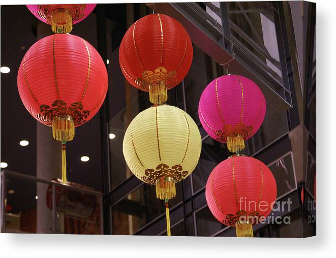 Canada Canvas Print featuring the photograph CHINESE LANTERNS Vancouver Chinatown by John Mitchell