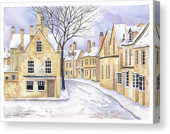 Chipping Campden Canvas Print featuring the painting Chipping Campden in Snow by Scott Nelson