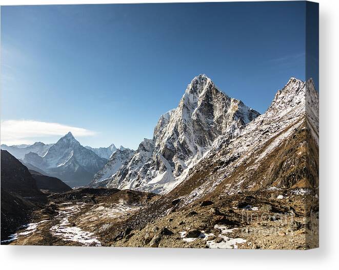 Ama Dablam Canvas Print featuring the photograph Cholaste and Ama Dablam in Nepal Himalayas by Didier Marti