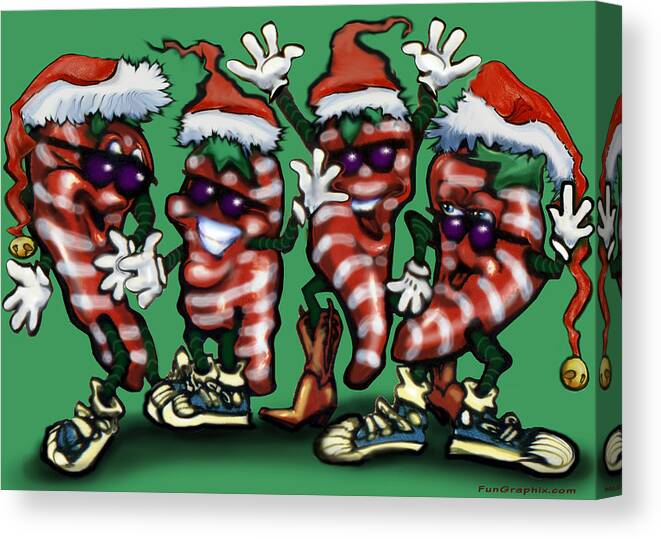 Christmas Canvas Print featuring the digital art Christmas Candy Peppers Gang by Kevin Middleton