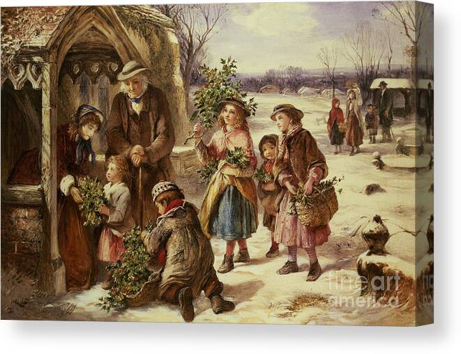 Holly Canvas Print featuring the painting Christmas Morning by Thomas Falcon Marshall