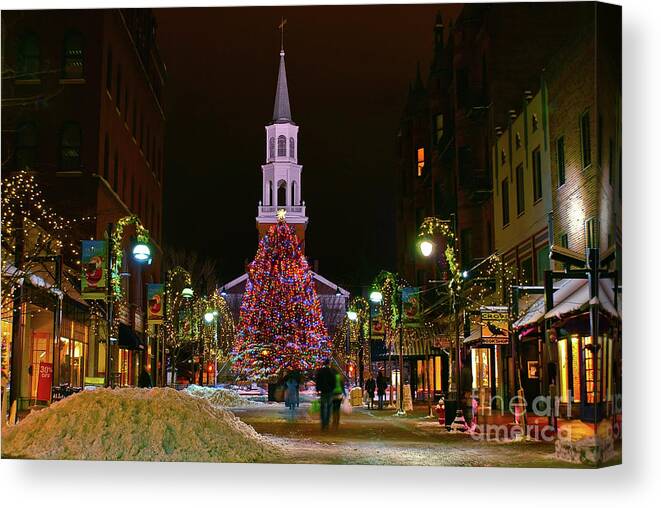 Vermont Canvas Print featuring the photograph Christmas on Church Street by Scenic Vermont Photography