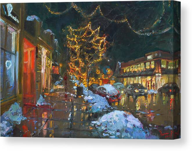 Christmas Lights Canvas Print featuring the painting Christmas Reflections by Ylli Haruni