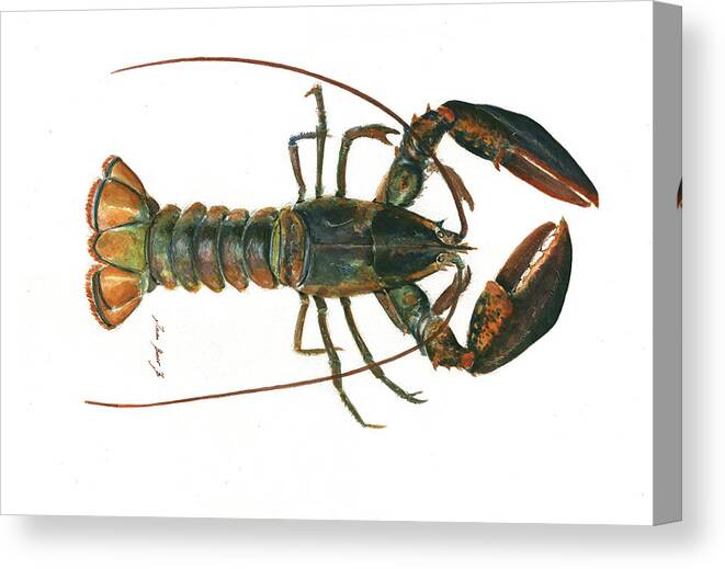 Lobster Art Canvas Print featuring the painting Clawed lobster art by Juan Bosco
