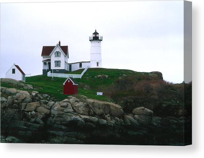 Landscape Lighthouse Nautical New England Nubble Light Cape Neddick Canvas Print featuring the photograph Cnrf0502 by Henry Butz