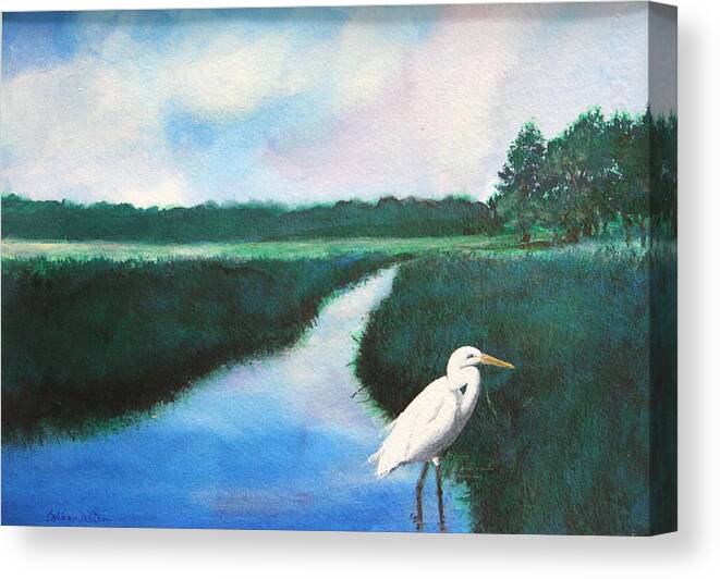 Egret Canvas Print featuring the painting Coastal Wetlands by Bobby Walters