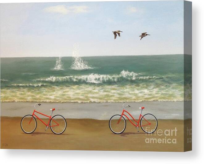 Red Bicycles Canvas Print featuring the painting Coasting by Phyllis Andrews