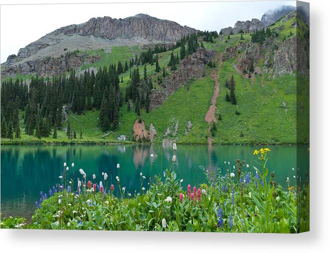 Blue Lake Canvas Print featuring the photograph Colorful Blue Lakes Landscape by Cascade Colors