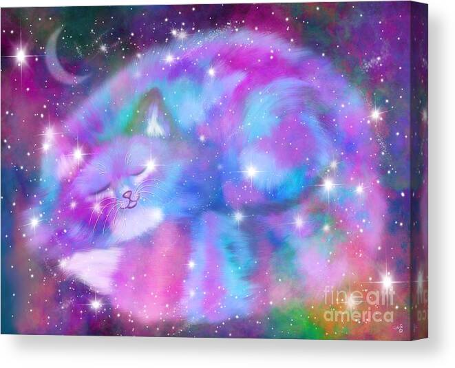 Colorful Cat Canvas Print featuring the painting Colorful Dreams Cat by Nick Gustafson