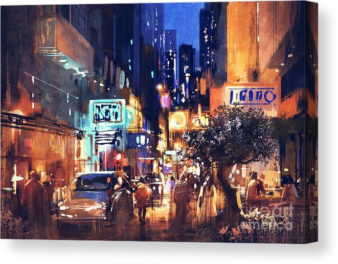 Abstract Canvas Print featuring the painting Colorful Night Street by Tithi Luadthong