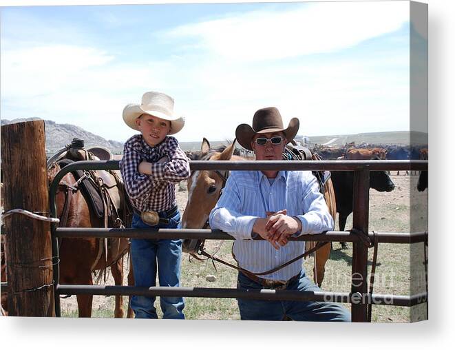 Cowboys Canvas Print featuring the photograph Cowboy Father And Son by Jim Goodman
