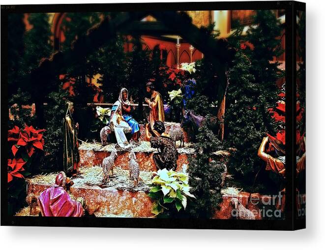 Christmas Cards Canvas Print featuring the photograph Color Vibe Nativity - Natural Light with Black Border by Frank J Casella