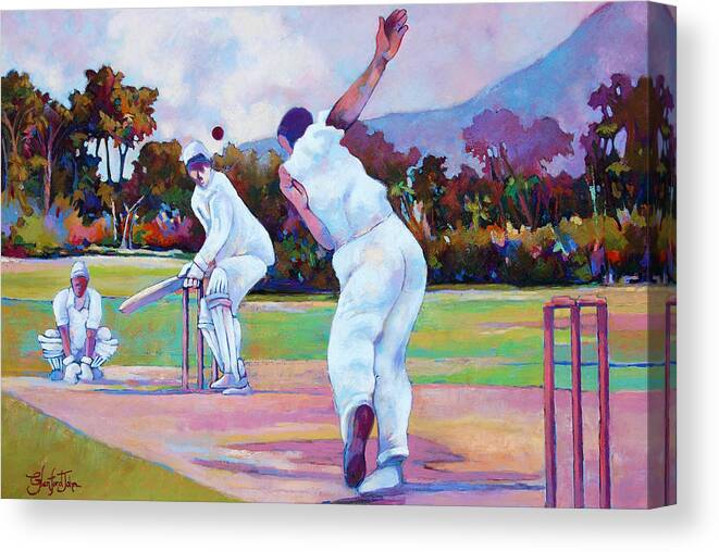 Landscape Canvas Print featuring the painting Cricket In The Park by Glenford John