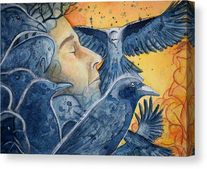 Crows Canvas Print featuring the painting Crow Man by Kimberly Kirk