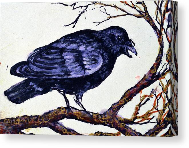 Black Crow Canvas Print featuring the painting Crow watching over you by Ashleigh Dyan Bayer