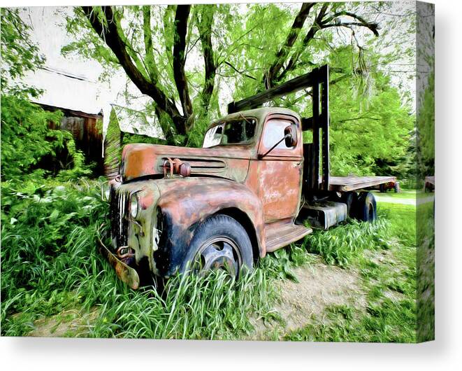 Landscape Canvas Print featuring the photograph Dads Old Flatbed Truck. by James Steele
