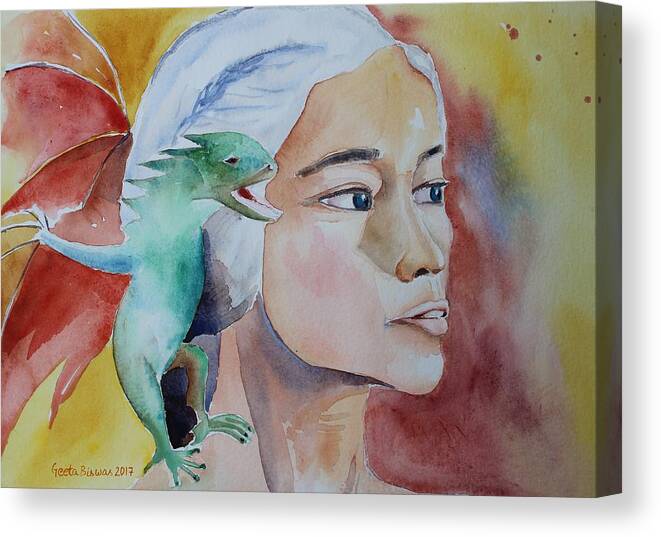 Daenerys Canvas Print featuring the painting Daenerys Targaryen Born Dragon by Geeta Yerra
