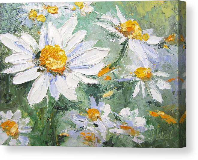 Daisy Canvas Print featuring the painting Daisy Delight Palette Knife Painting by Chris Hobel