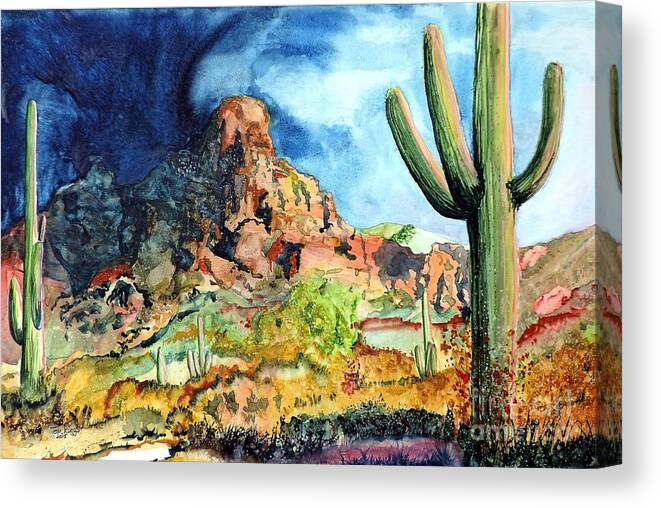 Arizona Canvas Print featuring the painting Dark Storm on Fire Rock by Tom Riggs