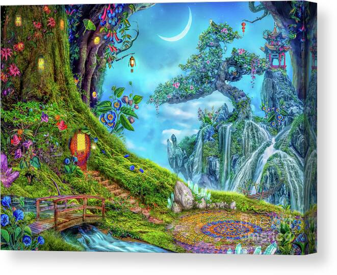 Moon Canvas Print featuring the digital art Day Moon Haven by MGL Meiklejohn Graphics Licensing
