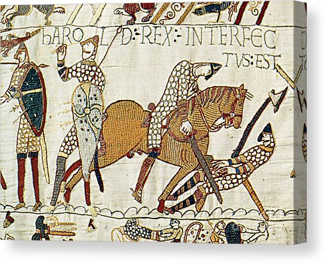 History Canvas Print featuring the photograph Death Of Harold, Bayeux Tapestry by Photo Researchers
