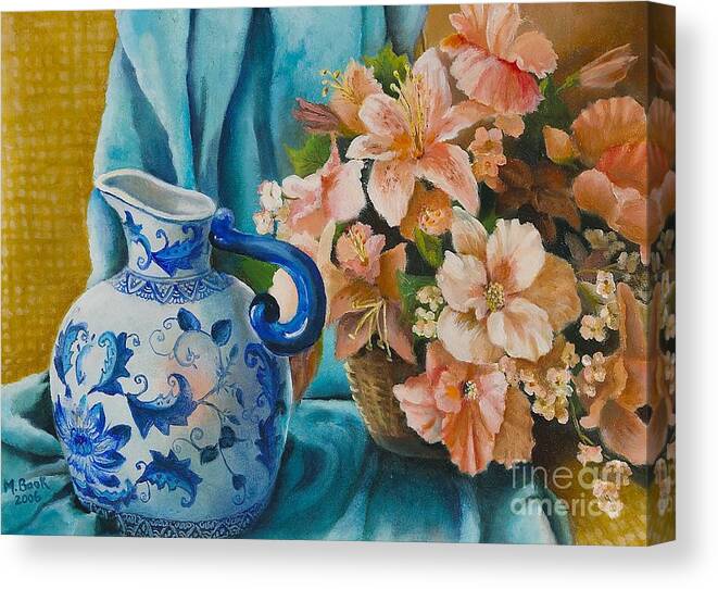 Still Life Canvas Print featuring the painting Delft Pitcher with Flowers by Marlene Book